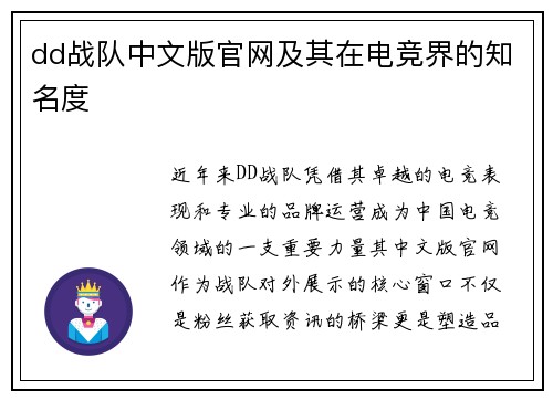 dd战队中文版官网及其在电竞界的知名度